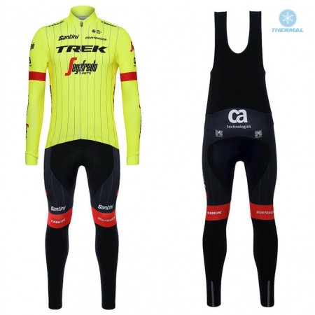 Tenue Cycliste Manches Longues et Collant à Bretelles 2018 Trek-Segafredo Hiver Thermal Fleece N002